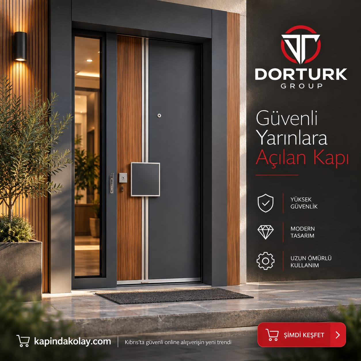 Model – Antrasit & Ahşap Detaylı Modern Kapı
